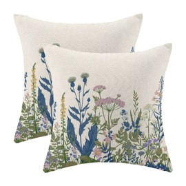 AEIOAE Blue Wildflower Pillow Covers 16 X 16 Inch Set of 2, Floral Farmhouse Outdoor Decorative Throw Pillow Covers Plant Outdoor Pillows for Couch Home Sofa Living Room