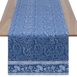 JEMIDI Table Runner Blue 40 x 240 cm - 100% Cotton - Modern Table Runner - Oeko-Tex Certified - Fabric Table Runner - Table Runner Extra Long - Machine Washable - Floral Print