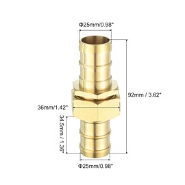 sourcing map 1 Pcs Brass Hose Barb Fitting Straight Connector Coupler, 1" ID Brass Fitting Air Hose Fittings with Washer for Connecting Water Fuel Air, Oil Hoses