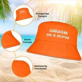 Nur zu nüchtern - Lustiger Fischerhut – Der perfekte Sonnenhut für Herren & Damen – Ideal als Malle-Outfit, Party-Accessoire & Festival-Eimerhut für den Strand | Farbe Orange