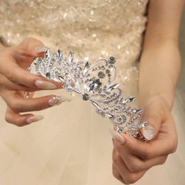 Rannyrena Silver Crystal Tiaras and Crowns for Women Sparkling Rhinestone Queen Crowns Princess Birthday Wedding Bridal Hair Accessories (Silver-white, Standard)