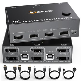 Displayport KVM Switch 2 Monitors 2 Computers, for 2 Computers Share 1 Monitor and 4 USB 2.0 Port, Supports Copy and Extend Modes, Keyboard Mouse Printer UHD 8K@60Hz 4K@120Hz, with Desktop Controller