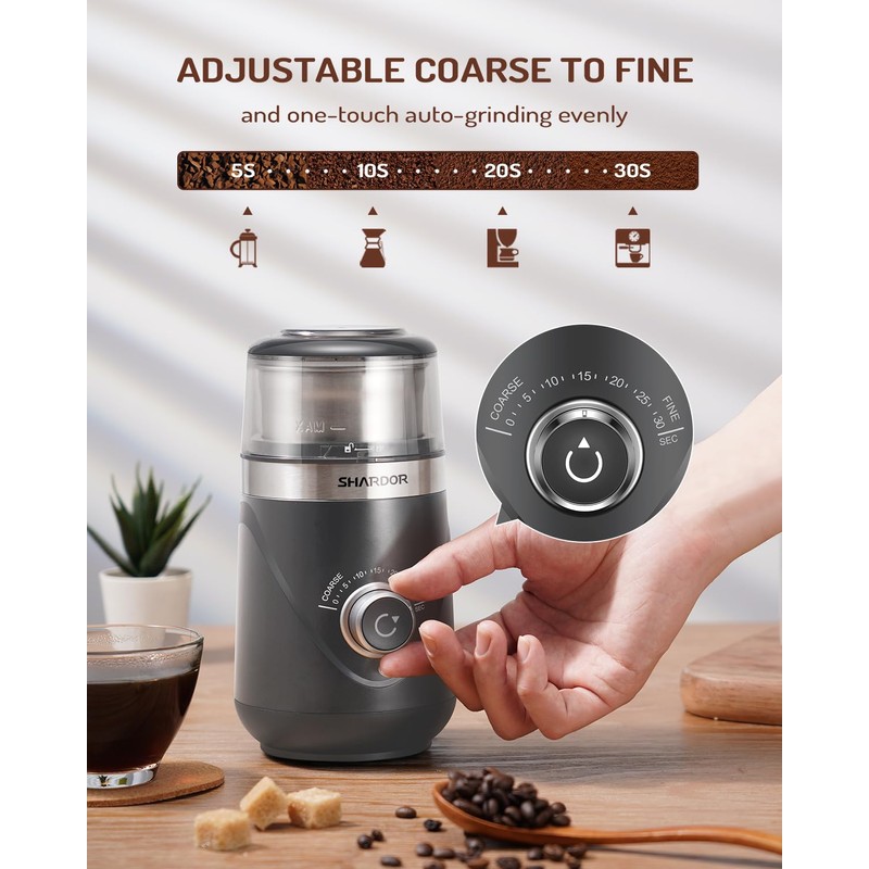 SHARDOR Electric Super Silent Blade Coffee Grinder, Timed Grind Control