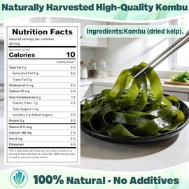 Curnue 8 oz Dried Kombu Seaweed for Miso Soup– Dried Kelp Kombu Seaweed for Dashi Stock, Soup Base, Seaweed Salad & Rice Seasoning – Sun-Dried, Naturally Umami, No Additives (227g)