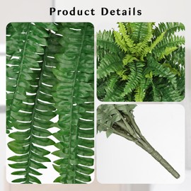 Ferns Fake Plants 50 Fronds Artificial Plants Outdoor 35" Long Fake Fern Look Real Large Plant Artificial Ferns Potted | Hanging Boston Fern | Fake Plant Shrubs for Home Garden Porch Farmhouse Decor