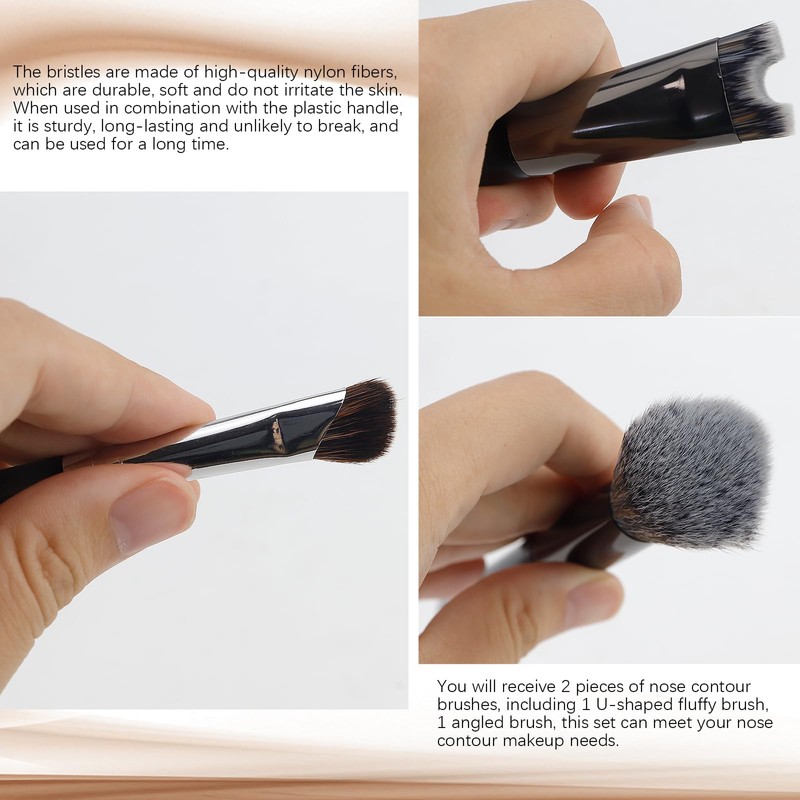 2 Pcs Nose Contour Brushes, 2-in-1 U-shaped Fluffy brush Dual-End