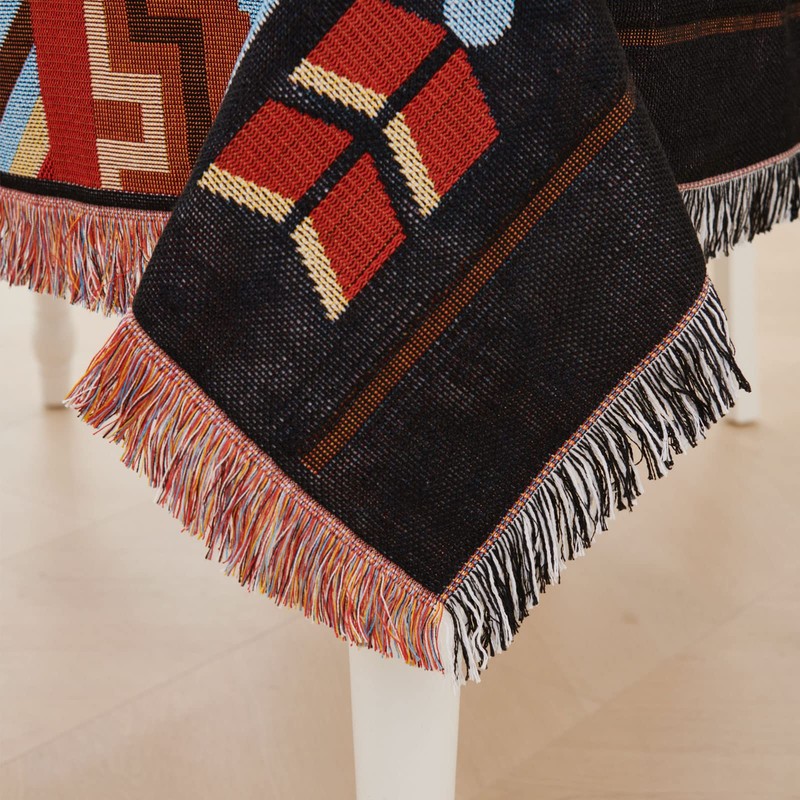LHGOGO Bohemian Patterned Woven Sofa Throw Blanket with Tassels, Double-sided