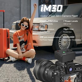 Godox IM30 Mini Pocket Flash Manual Speedlite, S1/S2 Optical Control, Portable Hot Shoe Flash 7 Power Levels 6500 K ± 200 K Colour Temperature for Sony, Canon, Nikon, Fuji, Pentax (with Tri-Colour