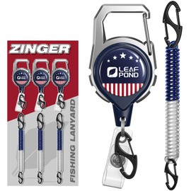 LEAF POND Fly Fishing Zinger: 3pc Retractor with 24" Dyneema Cord(5oz) & Badge Id Holder Strap. 3pc Retractable Coiled Lanyard 32", Gifts for Men's Key Chain & Keychain Accessories.