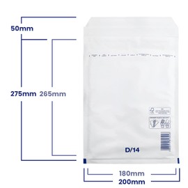 Netuno Pack of 10 Bubble Mailing Envelopes White D/14 (200 x 275 mm) White Padded Padded Envelope Recycled Tear-Resistant Shipping Bag with Air Film