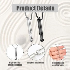 Joalpysm 2PCS Breathing Necklace Titanium Steel Whistle Anxiety Necklace Portable Stress Relief for Clam Down Mindful Necklaces Anxiety Stress Relief Fashion Silver Black Meditation Breathlace for Men Women