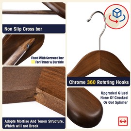 Uinicor Wooden Coat Hangers - Wide Shoulder Hangers with Non Slip Pants Holder, Heavy Duty, for Men, Women, Suit, Coat, Jacket, Pants (Walnut, 10 Pack)