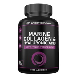 SS Sport Supplies Collagen Supplements for Women-100% Marine Collagen Boosted with Hyaluronic Acid, Vitamin C, Niacinamide & 2,000mg Botanical Blend including Lions Mane, Ashwagandha, Maca and Psyllium Husk-60 Capsules