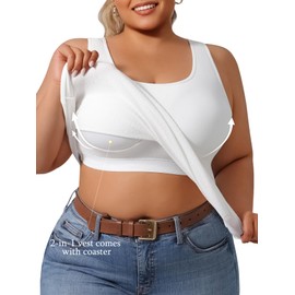 Plus Size Simple Shapewear Top-Sculpting, Tummy Control Vest with Built-in Bra for Fall & Winter-Comfortable Tank Tops (US, Alpha, 1X, Plus, Regular, White)