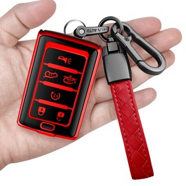 Sindeda for Jeep Key Fob Cover with Keychain Soft Full Protection Key Shell Compatible with Grand Cherokee L Grand Wagoneer 2021-2024 Smart key (Red, 6 Buttons)