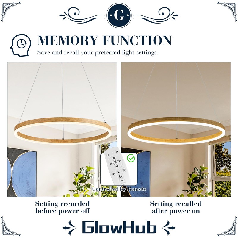 Ring Chandelier LED Wood Grain Round Chandeliers Modern Farmhouse Pendant