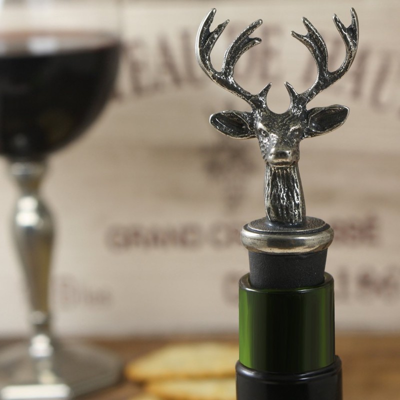 English Pewter Company Deer Head Antler Elk Wine Bottle Stopper