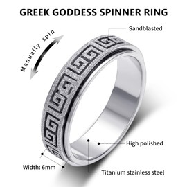 YemmxLoo Fidget Spinner Ring for Anxiety Relief - Rotatable Roman Numerals Greek Key Design Stainless Steel Jewelry Gift for Women & Men,Unisex Spinning Band Rings(Size 6-10)