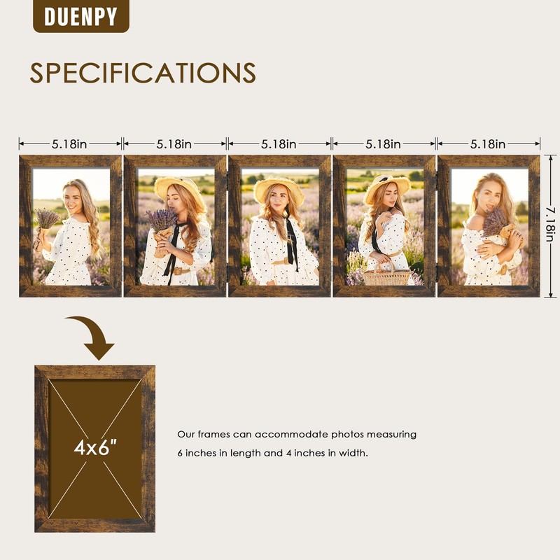 DUENPY 5 Folding 4x6 Picture Frame Horizontal Engineered Wood Accordion