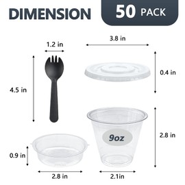 Slomg 50 Pack 9 oz Plastic Parfait Cups with Flat Lids Inserts and Sporks, Disposable Clear To Go Cereal Yogurt Dessert Cup, Reusable Leakproof Containers for Snack Cold Drink Ice Cream Salad Oatmeal