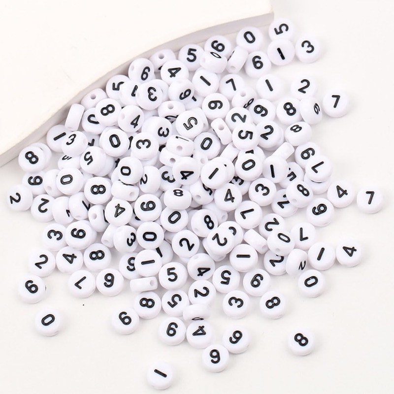DAHI 800pcs White Acrylic Number 0~9 Round Beads for Threading