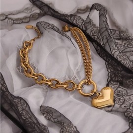 None NEW 18K yellow Gold plated chunky double chain heart bracelet jewelry gift B21