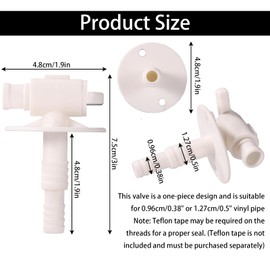 2 Pcs RV Water Tank Drain Valves(Fit 3/4" or 1/2" Vinyl Tubing), Camper Fresh Water Tank Drain Valve Replacement for Campers Travel Trailers, Part Accessories Compatible with Camco 22223(White)
