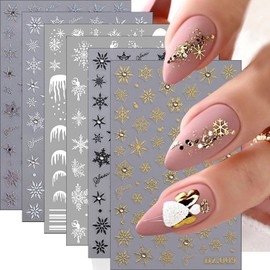 Christmas Snowflake Nail Art Stickers Decals Self Adhesive Winter Snowflake Nail Decals with Crystal Winter Snowflake Shiny Rhinestone Xmas Snowflake Nail Decoration Supplies for Women DIY Manicure