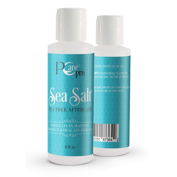 PCARE PRO Piercing AfterCare Solution Sea Salt Tea Tree 4oz, Sealed Ready to Use. Safely Clean, Maintain, Disinfect & Heal New and Existing Piercings. Sold Each