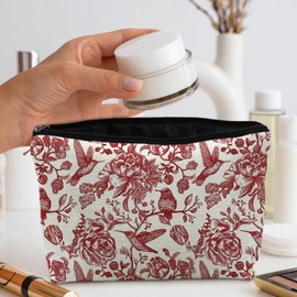 CIOJUNE Chinoiserie Makeup Bag, Red and White Porcelain Makeup Bag, Vintage Makeup Bag, Red Floral Cosmetic for Women, Aesthetic Makeup Bag