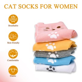 INCHEFYO Women's Cat Socks Cute Socks Funny Gifts for Women, Gifts for Teenage Girls and Women 5 Pack