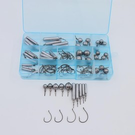 Dropshot Rig Kit – 40pcs Wacky Hooks (4 Sizes) & 50pcs Drop Shot Weights (Cylinder/Round, 5 Sizes) for Bass Finesse Fishing, Corrosion-Proof Sinkers & Worm Hooks, Compact Tackle Box Included