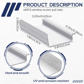 Yaocom 40 Pcs Window Screen Pull Tabs Window Screen Spline Channel Pull Lift Tabs Aluminum Replacement Parts for Anti UV Don't Broken C Shape (Sliver)