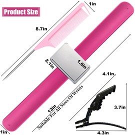 Magnetic Wristband for Hair Stylist Pin Wristband Wrist Pin Holder Braiders Wristband with 4 Pieces Hair Rat Tail Combs 6 Pieces Plastic Clip (Rose Red)