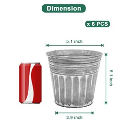 vensovo 5 Inch Silver Metal Rustic Flower Pots - 6Pcs Medium Galvanized Planters with Drainage Hole and Rubber Plug, Rustproof Metal Bucket Plant Pots Farmhouse Vintage Style for Decor