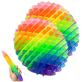 BBBin Rainbow Worm Big Fidget Toys for Kids and Adults - Stress Relief, Sensory Toy for Autism ADHD - 2pcs Popping and Stretchy Toys - Durable PVC Material - Perfect for Home, Office, and School