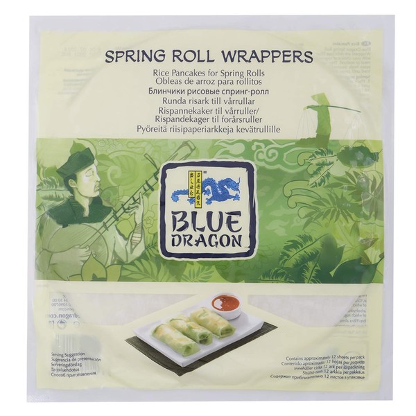 Blue Dragon Spring Roll Wrappers, 14 - 16 Sheets Per Pack, 4.7 Oz (Pack of 12), Four Simple Ingredients, Gluten Free, Vegan Friendly, No Preservatives