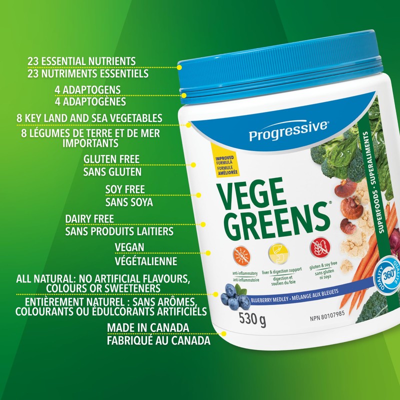 Progressive Vegegreens Blueberry Medley Flavour 530 g, Anti-Inflammatory plus Liver