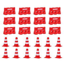 NUOBESTY Mini Traffic Road Cones Construction Road Cones Roadblock Sign Toys Road Signs Cones and Fences Playset, 12 Pieces Cones and 12 Pieces Fences