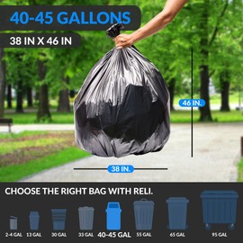 Reli. 40 to 45 Gallon Trash Bags Heavy Duty | 250 Trash Bags | Super Sizeable, Black, Garbage for Serious Cleanup
