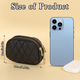 Small Purse, Double Zipper Quilted Coin Purse - Rhombic Embroidery Thread Small Wallet for Women Girls, Perfect for Cash, Cards & Change (Black)