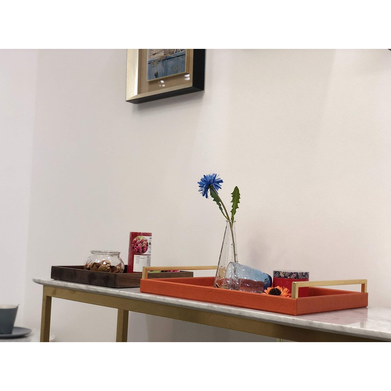 Orange Serving Tray, Coffee Table Decorative Tray Orange PU Leather