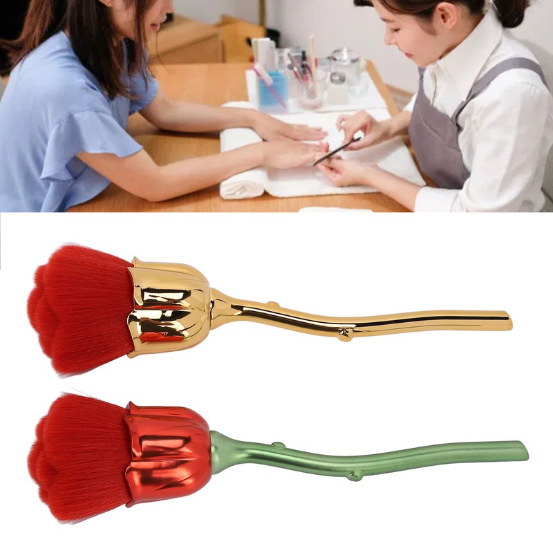 2pcs Rose Shape Nail Brush Dust Removal Thickened Die Cast