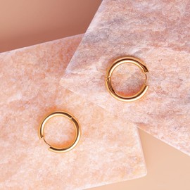 Viwind Women's Creole Earrings for Women 14 K 4 mm Gold-Plated Gold Earrings Classic with Jewellery Box, Stainless Steel, No Gemstone