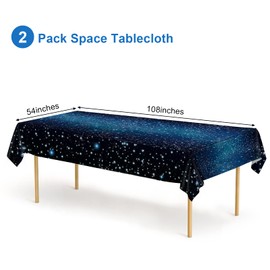 Joyberg 2 Pack Space Tablecloth, Plastic Galaxy Table Cloth All Printed Starry Sky, Waterproof Oil Proof Galaxy Party Tablecloth Star Table Cloth (54'' x 108'')