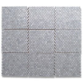 Stone Center Online Carrara White Marble 3/4 inch Penny Round Mosaic Tile Polished Kitchen Bath Wall Floor Backsplash Shower (1 Sheet)