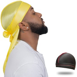 Silky Durag for Men Wave Cap Satin Dorag for Men Women 360 Wave Yellow