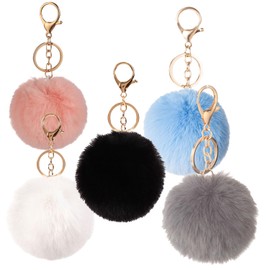 Blunivia 5 Pcs Pom Pom Keyrings – Fluffy Plush Keychain for Women Girls, Cute Soft Faux Fur Key Ring for Bags Purses Keys, Colorful Keychain Accessories Gift Set