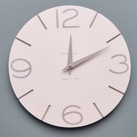 CalleaDesign - Shell Pink and Plum Grey Round Wall Clock, Inlaid Numbers, Smile Model 30cm Diameter, Quiet and Elegant