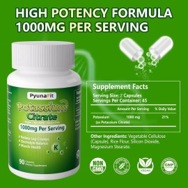 PYUNAFIT Potassium Supplement 1000Mg – High Potassium Citrate for Leg Cramps, Muscle Heal